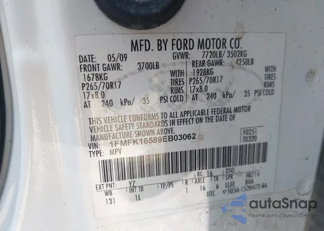 2009 Ford Expedition El Xlt из США, поврежденный, VIN 1FMFK16589EB03062